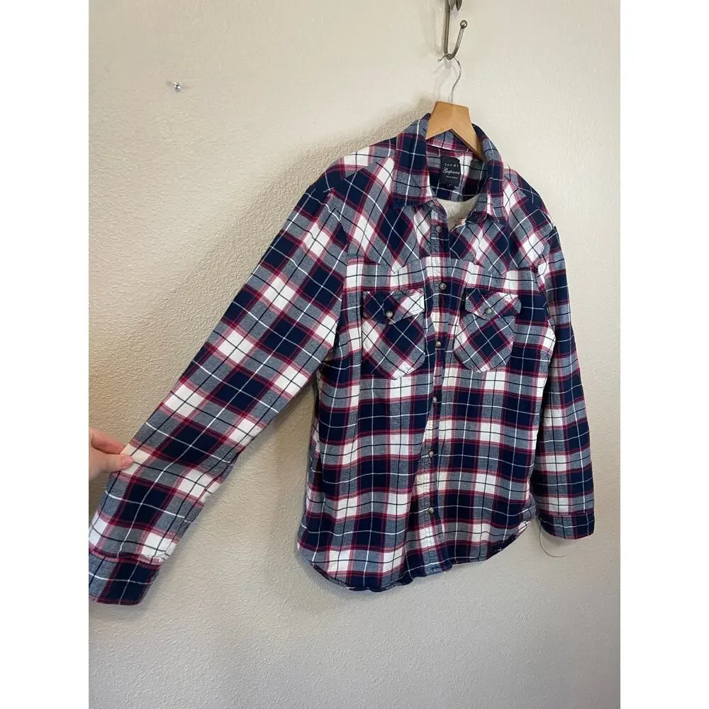Jachs Girlfriend New York Plaid Blue Faux Fur Lined Western Chore Jacket XXL - Picture 4 of 9